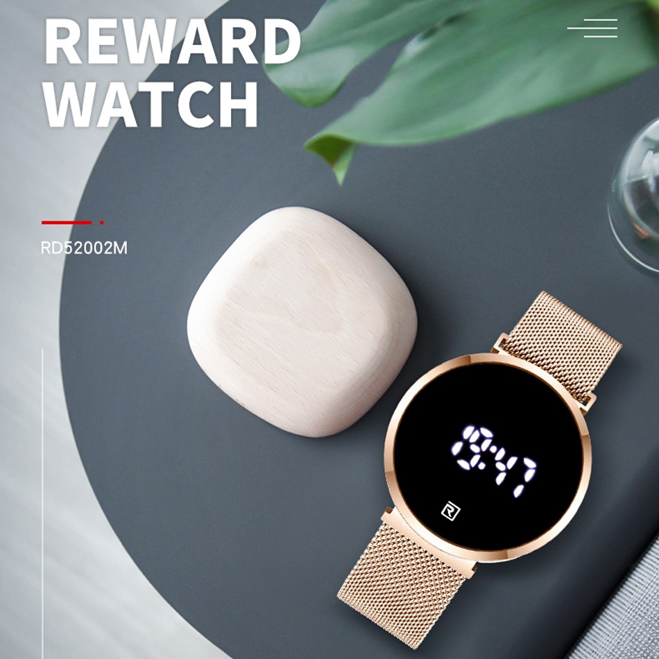 Reward 全新男士手錶數字觸摸屏運動手錶全鋼防水 LED 石英男士手錶