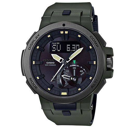 【CASIO】PROTREK簡約科技太陽能電波腕錶-綠(PRW-7000-3)正版宏崑公司貨