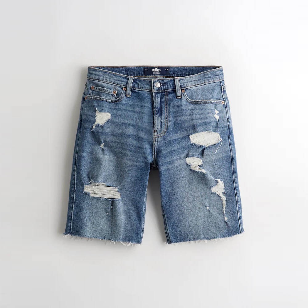 【HOLLISTER Co.】【HCO】HC男款牛仔短褲多破下虛藍 F02220716-11