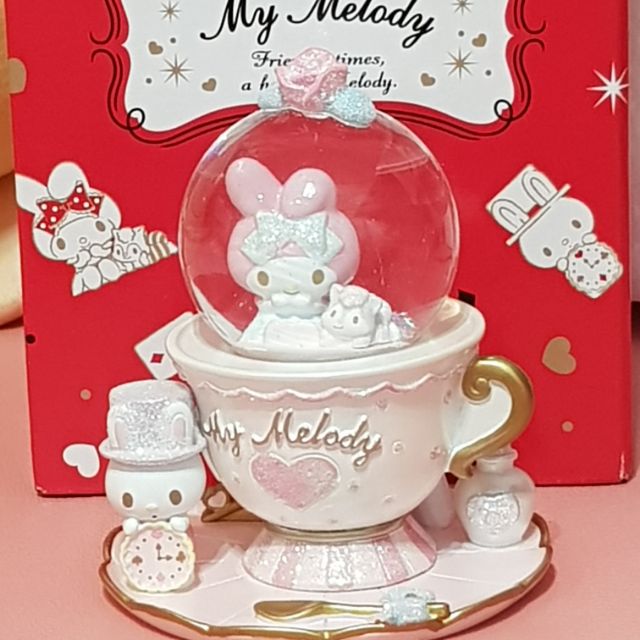 日本正版 三麗鷗 MELODY 美樂蒂 咖啡杯 造型 亮粉 雪花球 水晶球 聖誕 禮物