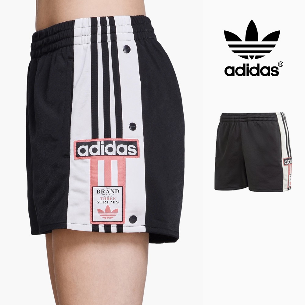 Adidas 黑 短褲 女款 運動 休閒 復古 排扣 熱褲 三條線 Logo DH4673