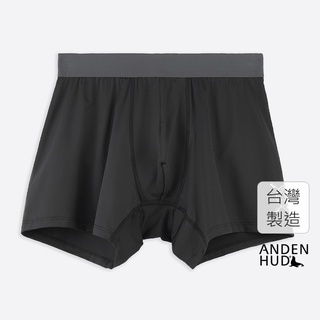 【Anden Hud】男款_吸濕排汗系列．長版腰帶平口內褲(黑-打獵時刻) 台灣製