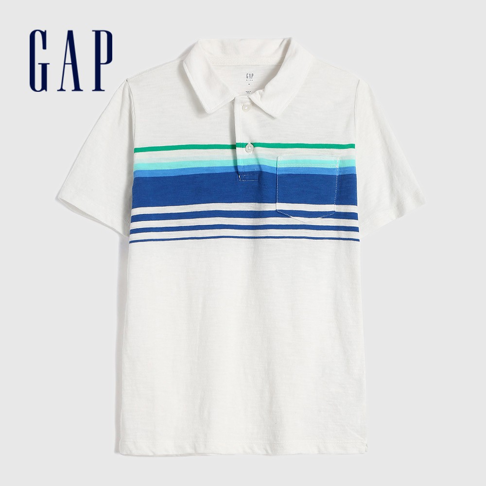 Gap 男童裝 舒適透氣印花短袖POLO衫-白色(586419)