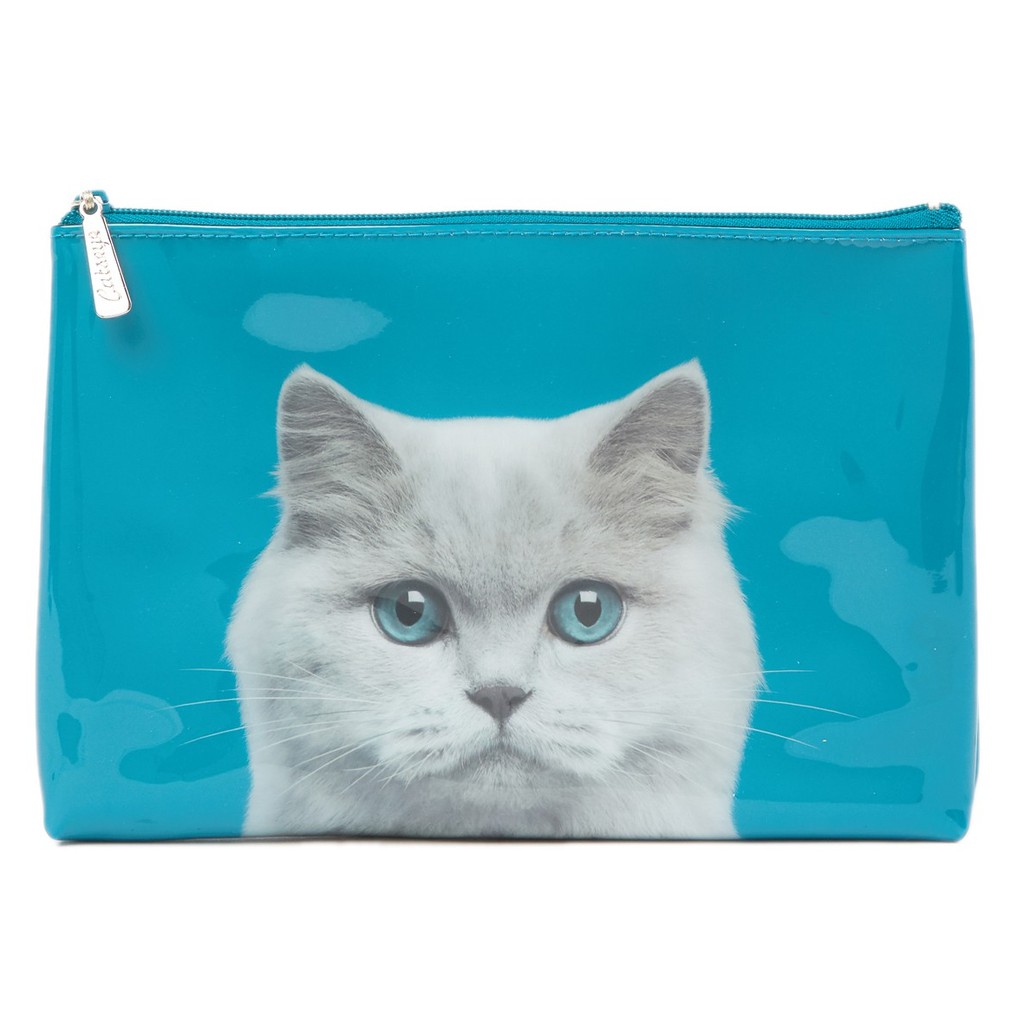 Catseye London 話題品牌 倫敦貓 大尺寸防水精緻隨身手拿包/化妝包/盥洗包 藍眼小貓