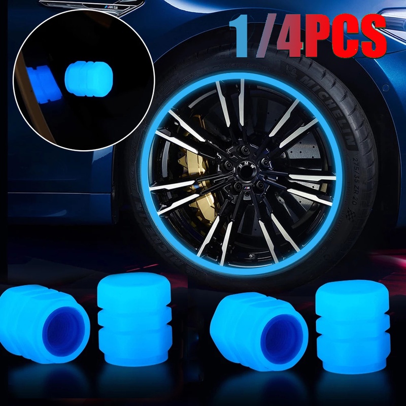 1 / 4Pcs 藍色夜光汽車輪胎氣門嘴蓋 / 防塵輪輪胎桿蓋汽車配件