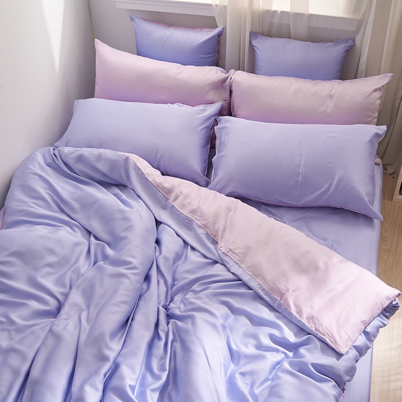 戀家小舖 台灣製床包 單人床包 床單 暮戀紫 100%天絲 床包枕套組 60支天絲 素色