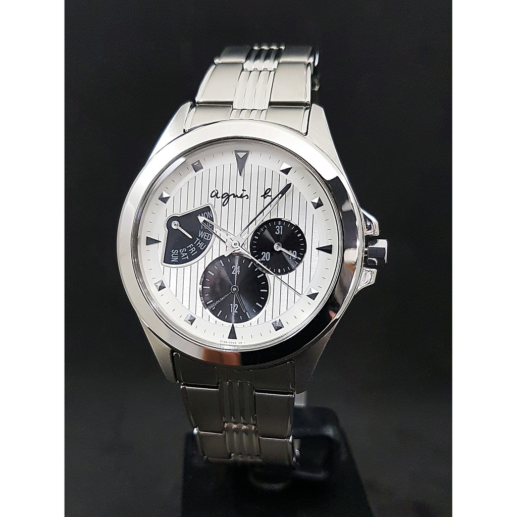 Agnes B 小b 三眼鋼帶腕錶 具星期 日期 24h 功能 國王時計全年折扣店 蝦皮購物
