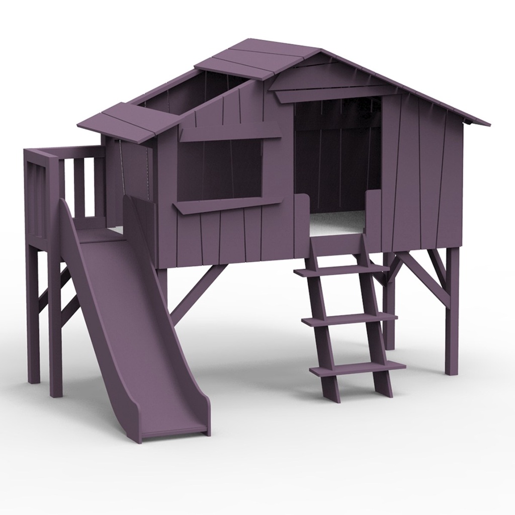 【hoi! 】 比利時 Mathy by Bols 樹屋單人兒童床附滑梯及平台 90x190-紫色/含安裝運送