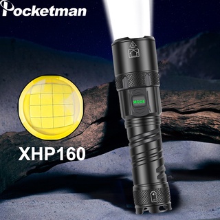 16芯XHP160超高亮LED手電筒防水手電筒耐磨防摔5種照明模式可變焦可充電