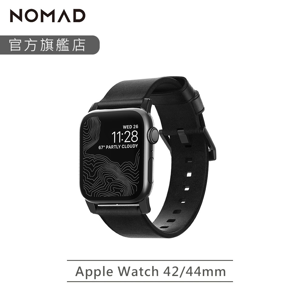 【NOMAD】美國HORWEEN AppleWatch專用質樸黑皮革錶帶-摩登黑-45/46/49mm｜台灣總代理