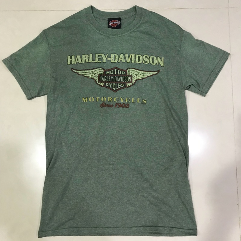 HARLEY-DAVIDSON 哈雷 太古 國旗 灰綠色 短袖 T桖 龐克搖滾 S號 重機 Y-3 stussy 二手