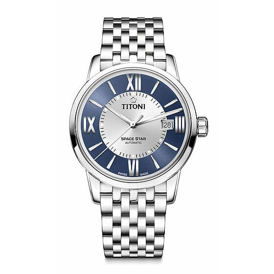 TITONI 瑞士梅花錶天星系列 83538S-580圓弧羅馬經典腕錶/藍 40mm