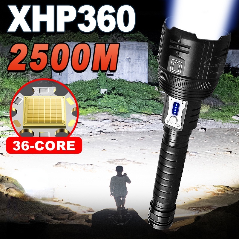 超強 LED 手電筒 XHP360 可充電工作手電筒 Usb 可變焦手電筒 18650 野營燈