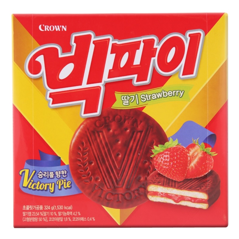 （出清）韓國CROWN 草莓夾心巧克力派372g