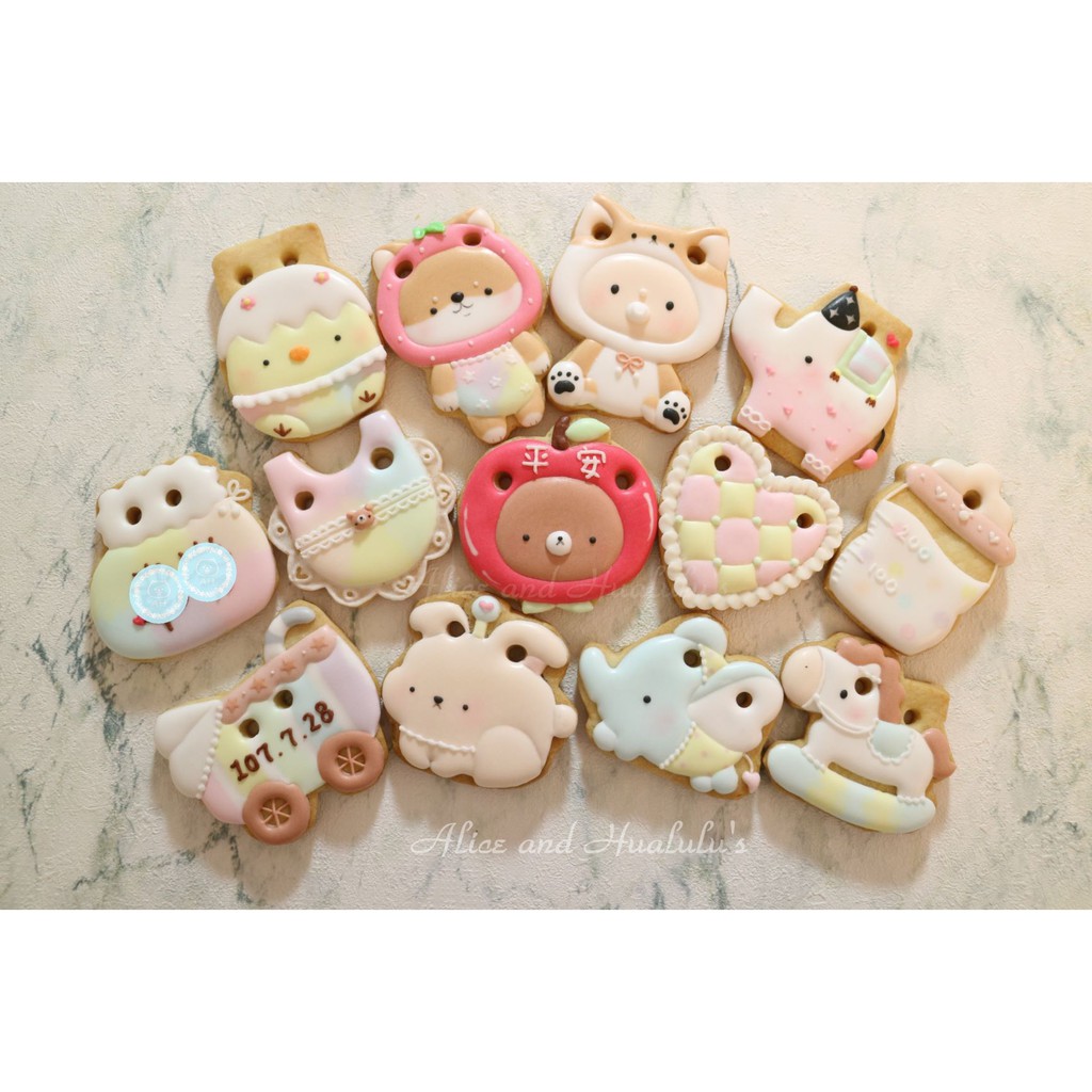 【Alice and Hualulu's】🔔接急單🌈收口水/糖霜餅乾/收涎餅乾/草莓餅乾/蘋果餅乾/馬卡龍色/小象/小雞