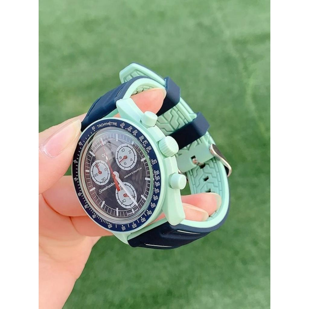 【原裝正品錶帶】 適配omega swatch錶帶雙色矽膠歐米茄聯名斯沃琪月球水星木星表帶