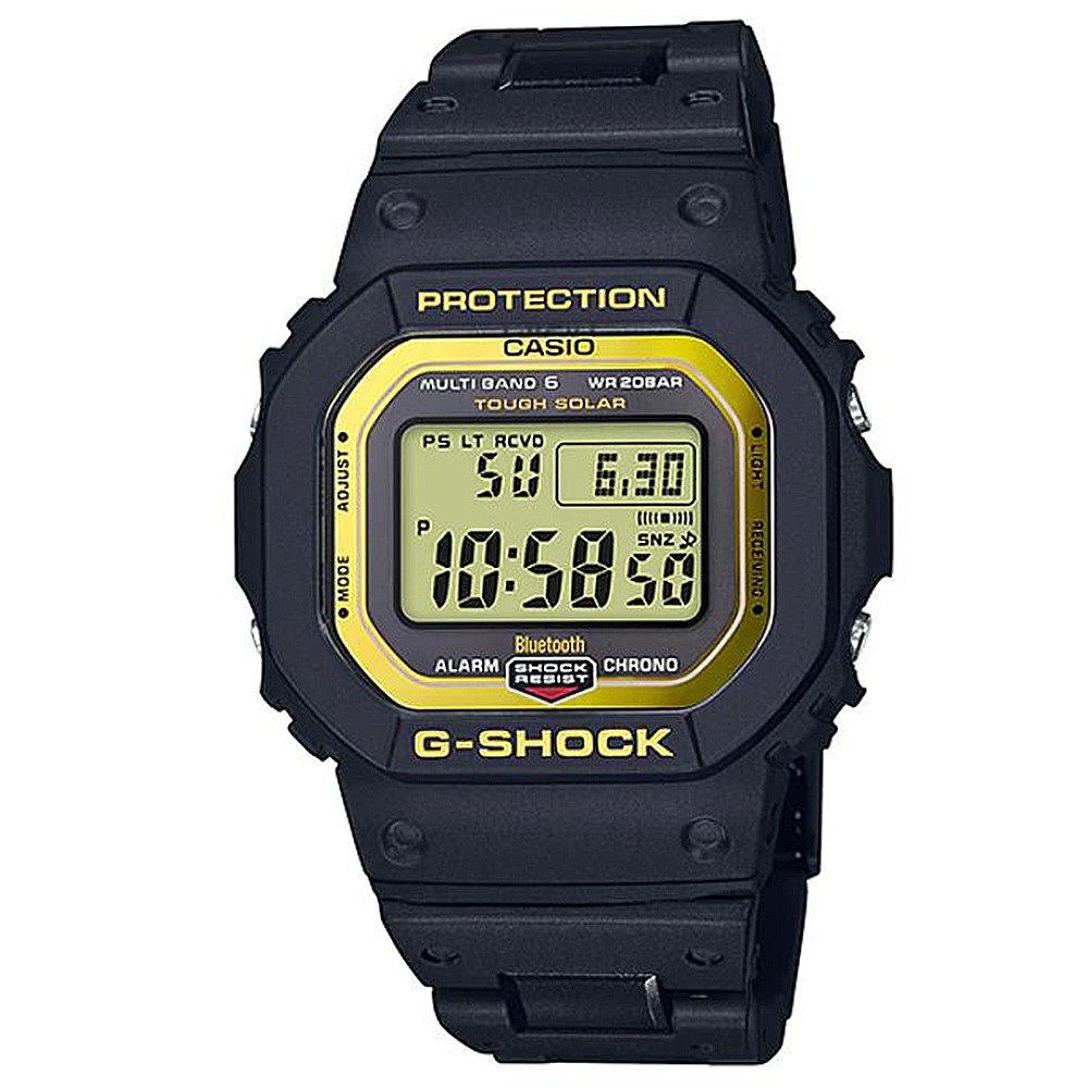 【CASIO】G-SHOCK 5600經典新高峰個性太陽能電波藍芽錶-黑X金(GW-B5600BC-1)正版宏崑公司貨