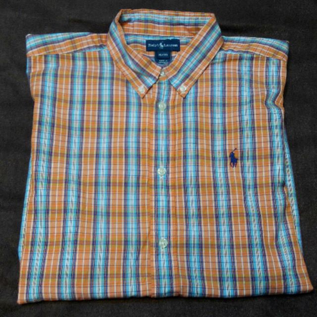全新Ralph Lauren藍橘格紋短袖襯衫