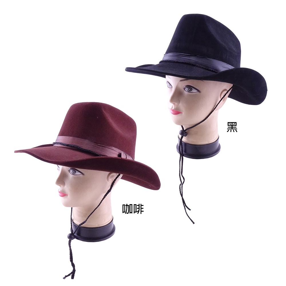 COSPLAY變裝換裝帽子 植絨牛仔帽 表演帽 造型帽 舞蹈帽 西部帽 尾牙 牛仔-咖啡色/黑色