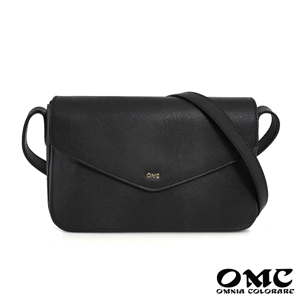 【OMC】時尚名模信封式牛皮側背小方包(黑)