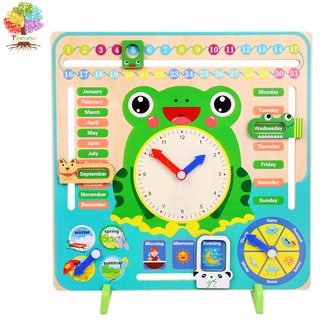 【樹年】蒙氏七合一立式天氣日曆時鐘兒童月份四季時間認知玩具青蛙時鐘