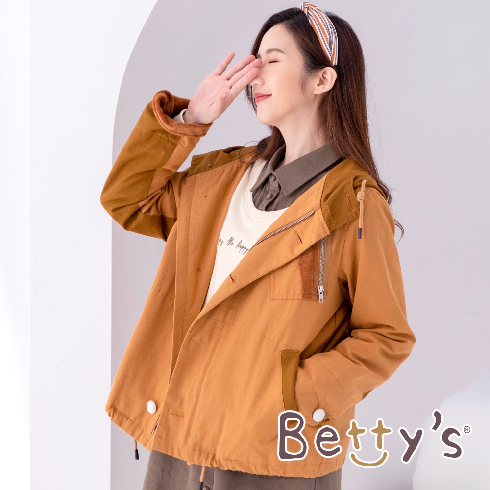 betty’s貝蒂思(05)拚色刷毛連帽外套 (駝色)