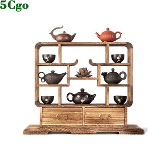 5Cgo【茗道】t569590816138小博古架實木中式迷妳桌面擺件紫砂壺展示架多寶閣茶具架子置物架