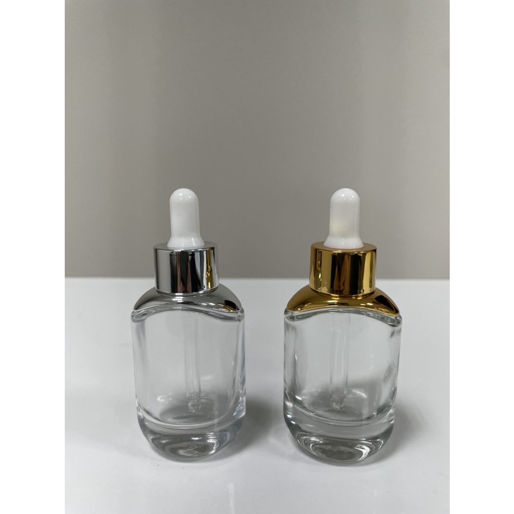 扁形 30ML金/銀兩色肩套玻璃滴管瓶(精華液、分裝瓶)