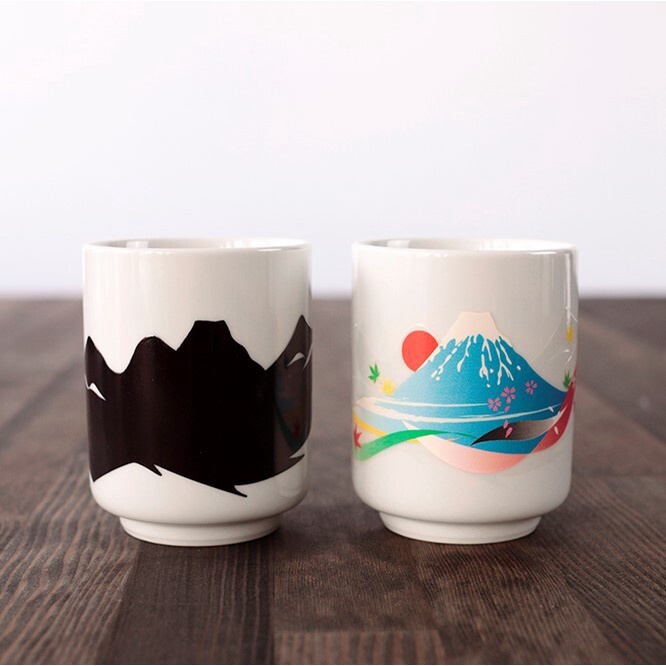 【現貨】日本製 美濃燒 丸モ高木陶器 溫感變色浮世繪富士山茶杯