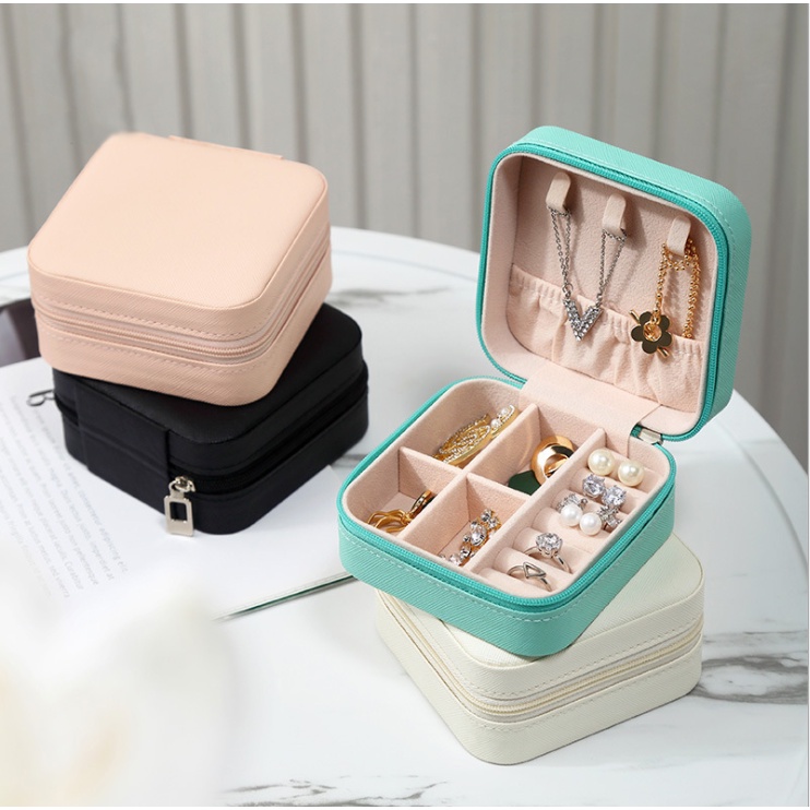 簡約便攜飾品盒旅行珠寶收納包耳釘項鏈珠寶盒迷你復古小巧首飾盒