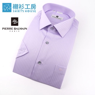 皮爾帕門pb紫色緹花喜氣精神合身短袖襯衫63042-08-襯衫工房