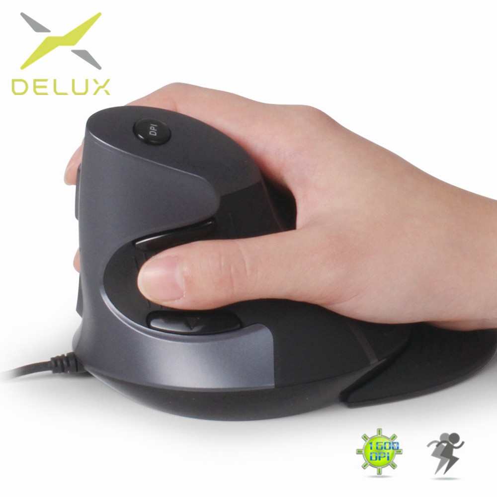 現~Delux M618 有線滑鼠 人體工學 辦公 垂直滑鼠6個按鈕 600/1000/1600 DPI 光學鼠標 帶腕