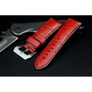 24mm收22mm加厚沛納海的新衣banda紅色高質感可替代panerai原廠錶帶之鱷魚皮紋,真牛皮錶帶