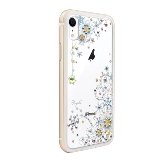 apbs iPhone XR 6.1吋施華彩鑽鋁合金屬框手機殼-金色雪絨花