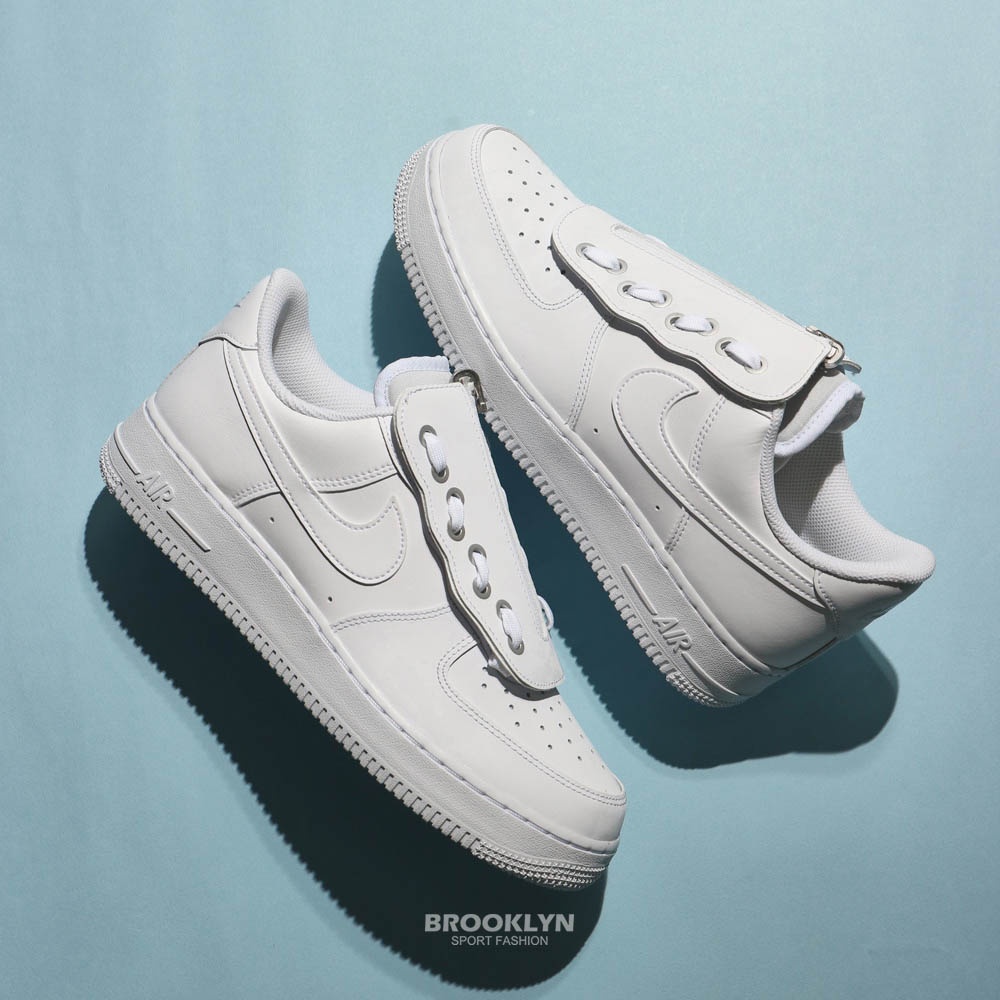 NIKE 休閒鞋 AIR FORCE 1 LOW SHROUD 全白 鞋舌拉鍊 男 (布魯克林) DC8875-100