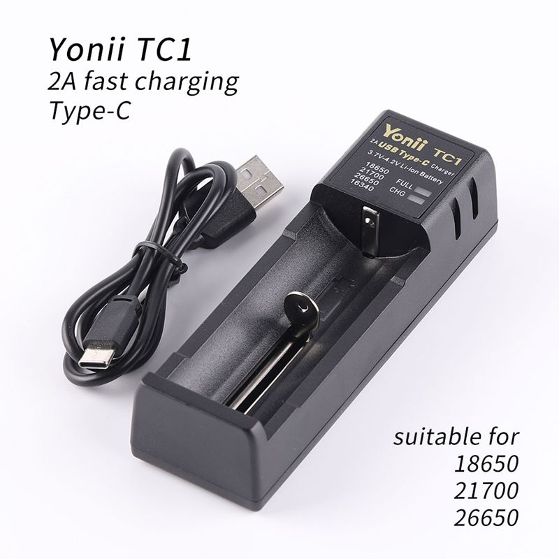 Yonii TC1電池充電器2A充電TYPE-C 適用18650 26650 21700 14500 18350 203