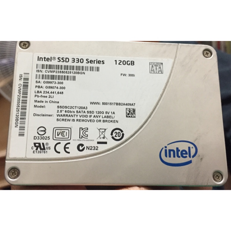 #Intel® SSD 330 series 120GB，SATA 6Gb/s，25 奈米，MLC 無通電零件品