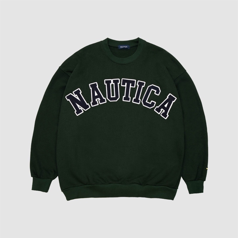 9成新 二手NAUTICA 重磅字體logo大學T 綠色M號