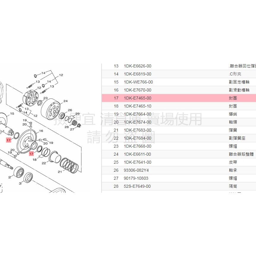 撿便宜 料號:1DK-E7465-00 YAMAHA山葉原廠部品 封圈BH6 FORCE SMAX  開閉盤油封