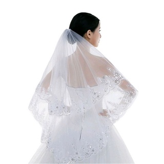 【公主婚紗禮服館】韓式唯美亮片花朵1.5米線新娘頭紗飾品