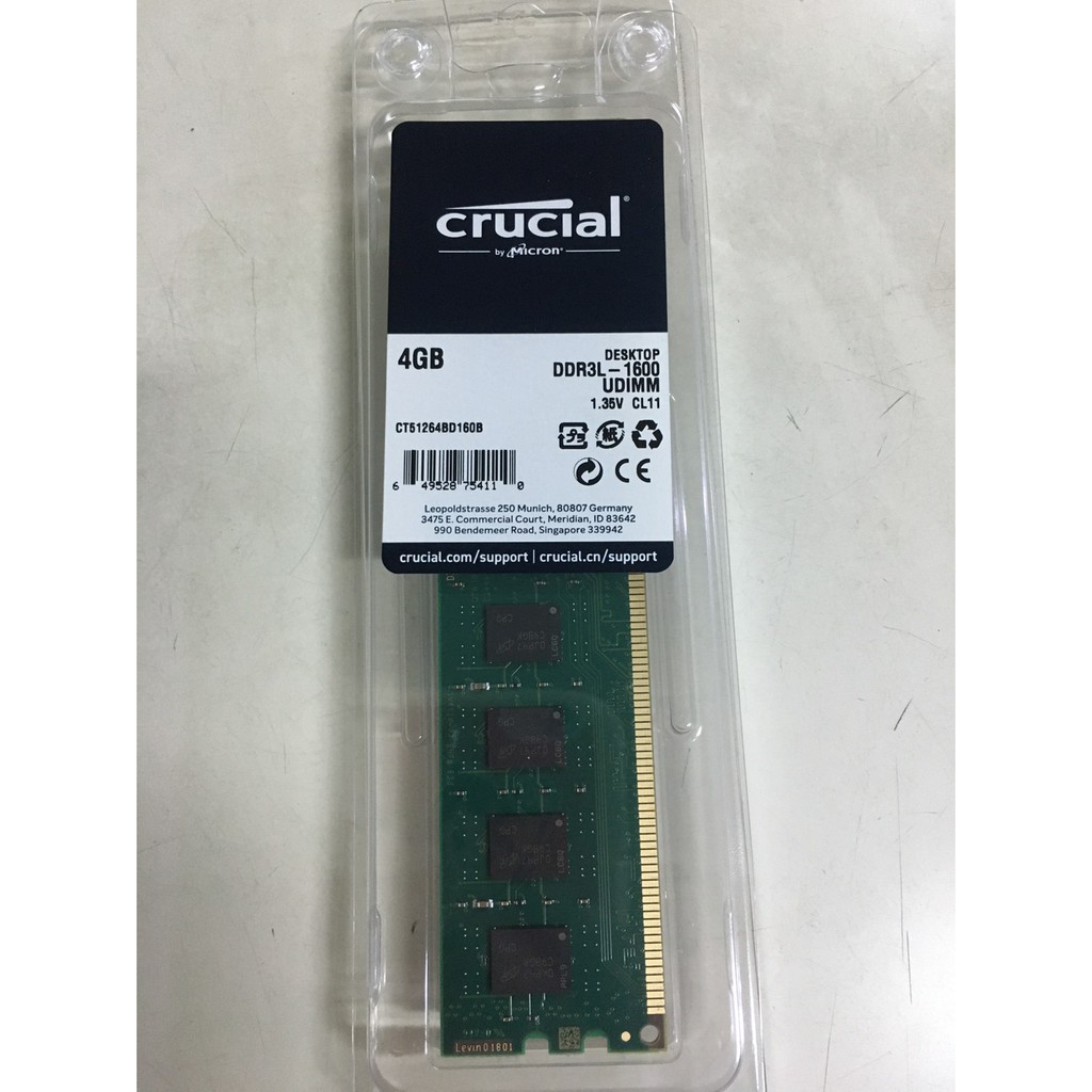 全新美光Crucial DDR3 1600 4G桌上型記憶體RAM 雙面 終身保固&lt;全新&gt;