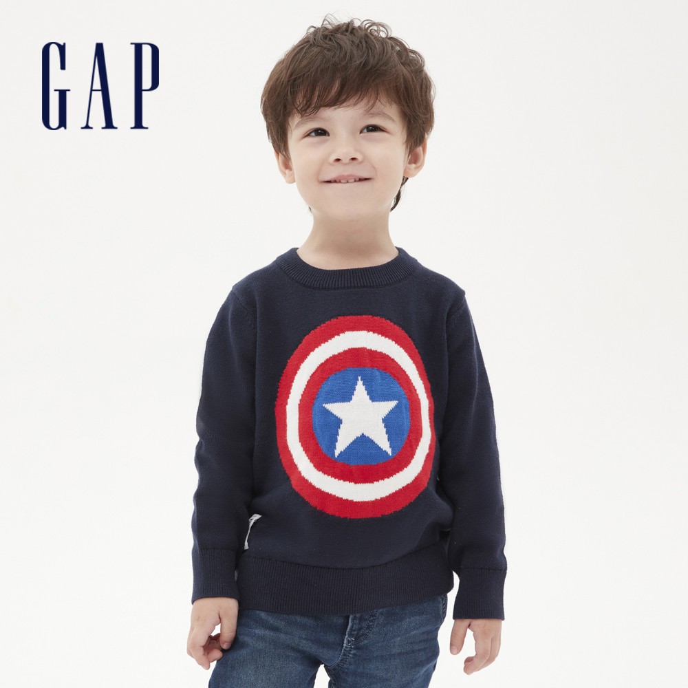 Gap 男幼童裝 Gap x Marvel漫威聯名 風格圓領針織衫-藏青色(619189)