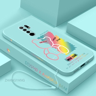 外殼 Redmi 9 note 8 pro 手機殼矽膠 TPU 直邊彩色熊圖案手機殼送掛繩