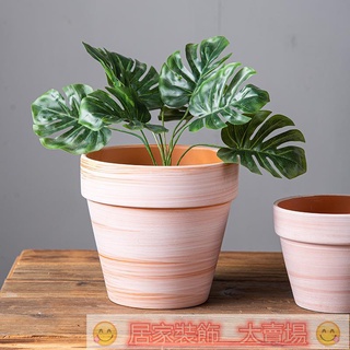花盆 花器 種植盆 有孔 陶瓷花器 滿299出貨 簡約帶託白拉絲輕奢白陶花盆北歐風綠植物粗陶盆器室內透氣粗陶盆
