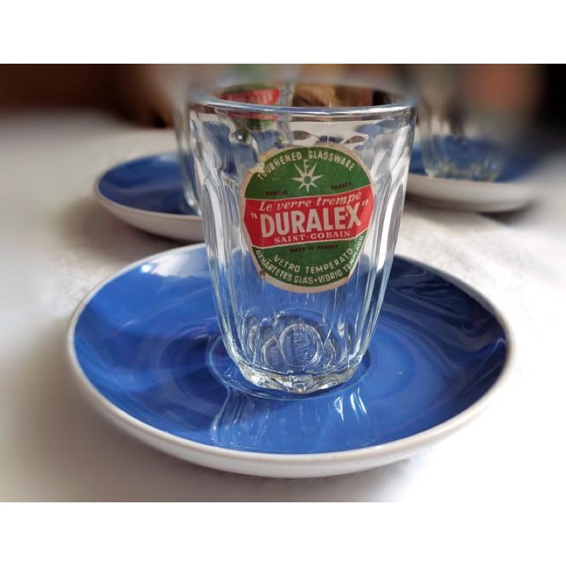 涼夏提案 清爽視覺 法國製Duralex強化玻璃杯 Provence系列 杯100ml 杯盤組 搭配藍色saucer