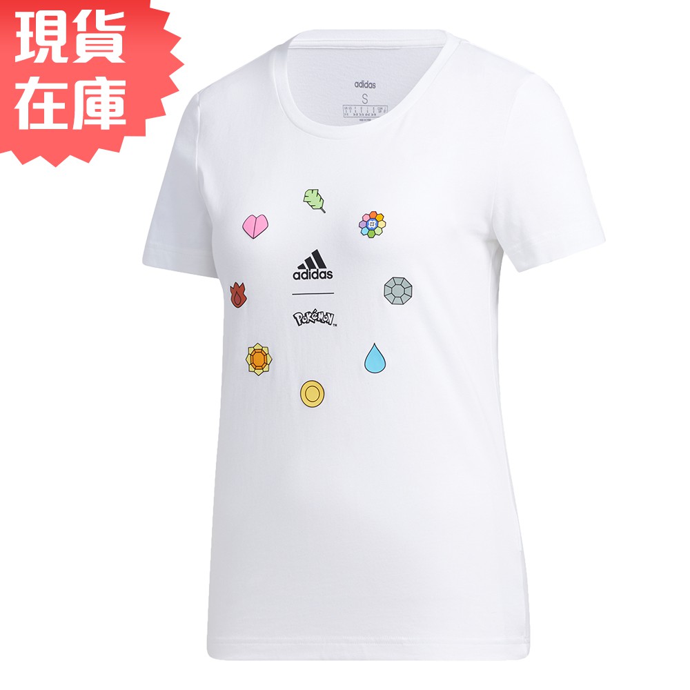 Adidas Pokemon 女裝 短袖上衣 大童 純棉 寶可夢 關都徽章 白【運動世界】GN3003