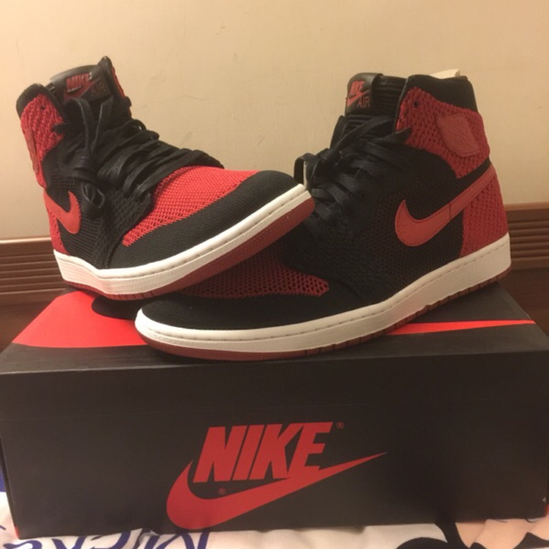 US12(全新台灣公司貨）NIKE AIR JORDAN 1 RETRO FLYKNIT 喬登1代 黑紅配色 編織鞋面