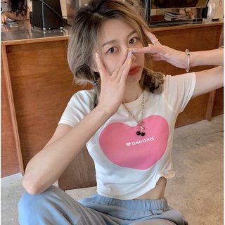 短版T恤 短袖上衣 純欲風甜酷辣妹高腰短款別致愛心上衣女設計感短袖t恤ins潮00575 4F120-A衣時尚
