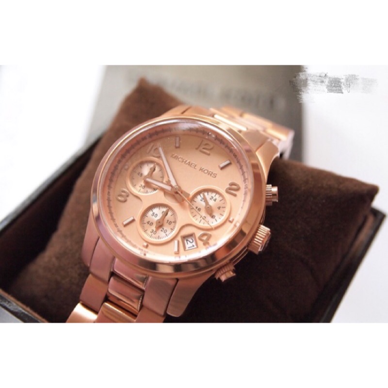 ㊣☆ Michael kors MK5128三眼計時手錶-玫瑰金 ☆