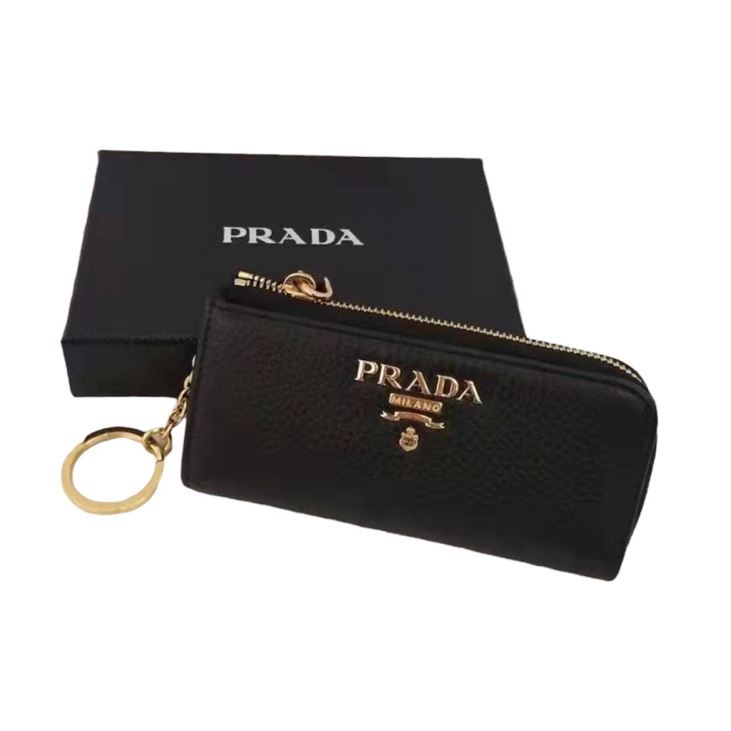 Prada 1PP026 倒三角標Saffiano皮革拉鍊鑰匙零錢包